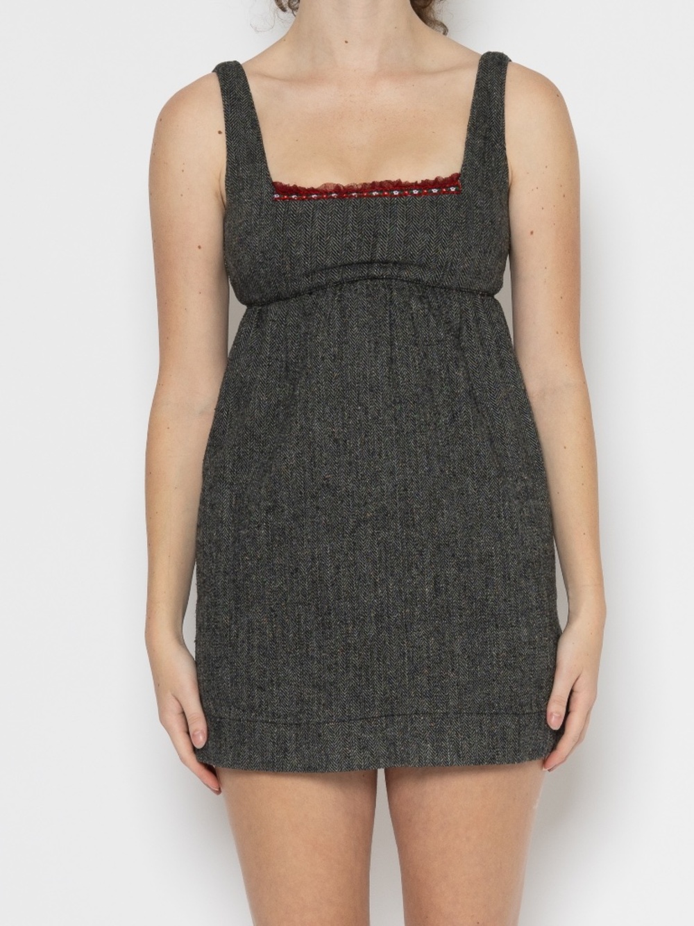 Vintage free people mini dress wool grey babydoll style size 2